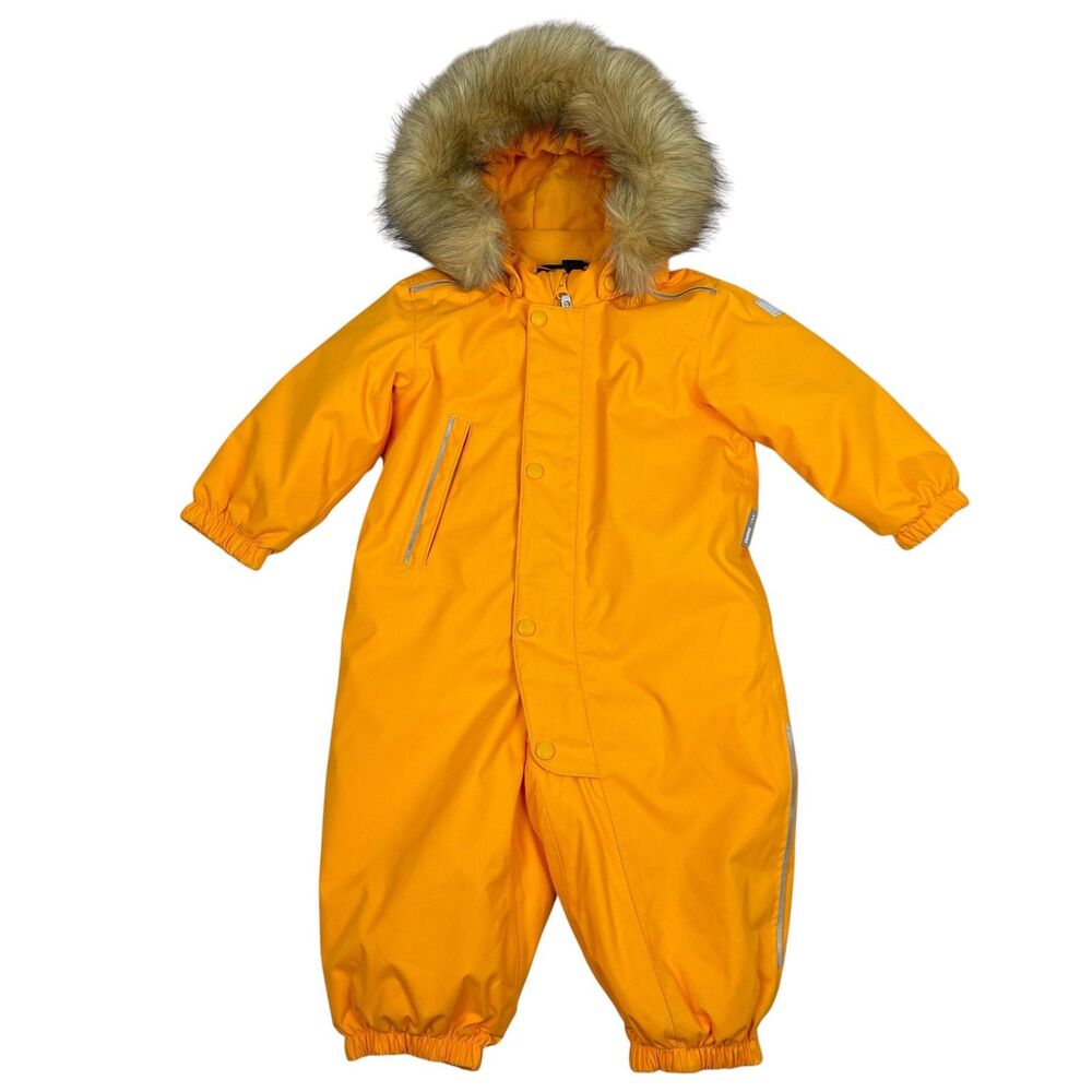 Reima Baby Snowsuit Overall 80 12–18M Yellow Faux Fur Hood Waterproof Winter